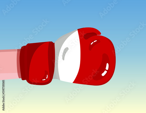 Flag of Peru on boxing glove. Confrontation between countries with competitive power. Offensive attitude. Separation of power. Template ready design.