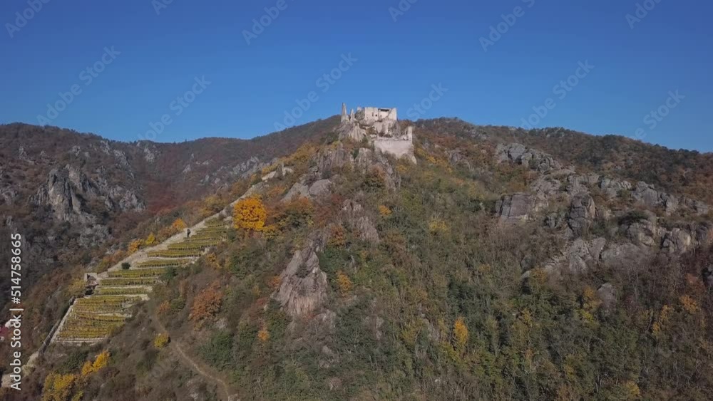Aerial of Durnstein castle, Wachau valley, Austria. Aerial of Durnstein castle, Wachau valley, Austria.
