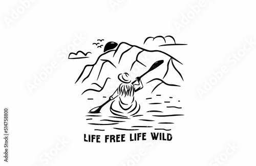 woman using kayak on the lake life free life wild vintage illustration