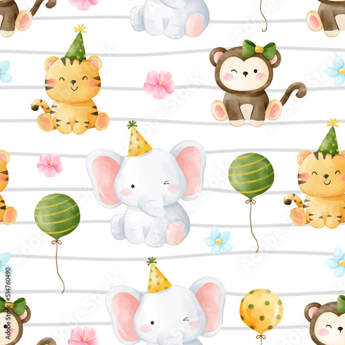 Draw seamless pattern background baby safari animal party