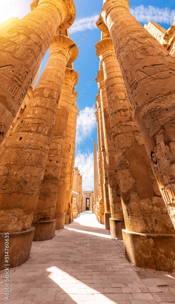 Columns of the Hypostyle Hall, Pillars ornament, Karnak Temple, Luxor, Egypt