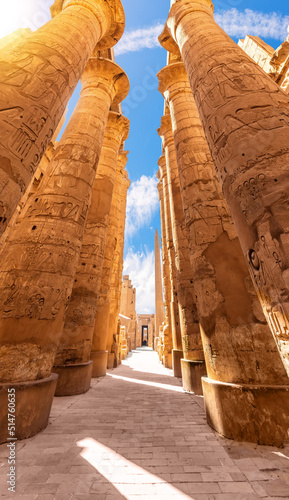 Obraz na płótnie Columns of the Hypostyle Hall, Pillars ornament, Karnak Temple, Luxor, Egypt w salonie