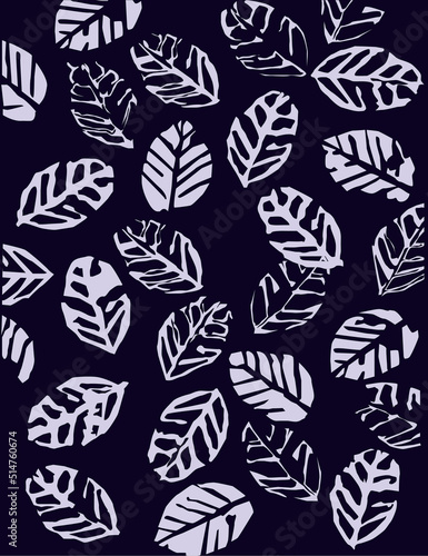 Pattern with leaves. Leaf print. Vector illustrator. Blue background. © Ol