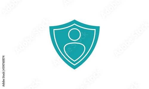 Protection Design Logo ,Shield Icon with Inside Person isolated on White Background , Vector Template