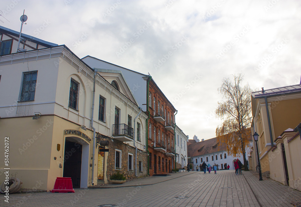 Picturesque street in Old Town (Upper Town) in Minsk, Belarus