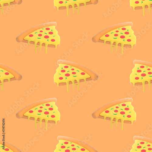 pizza pattern orange background 3d rendering.