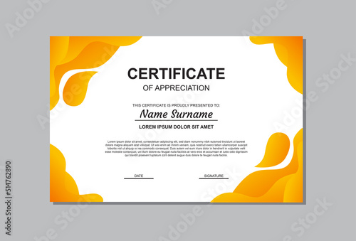 certificate template design with orange color for business and graduation.