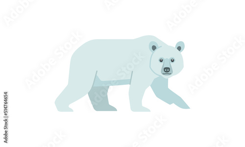 Polar bear (Ursus maritimus) in side angle view, flat style vector illustration isolated on white background