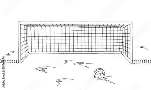 Water polo gate swimming pool graphic black white sketch illustration vector