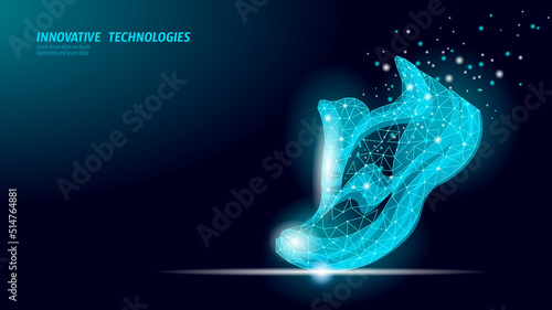 Low poly sneaker model. Digital symbol cryptocurrency game sten. Walking to earn money mobile app. Bitcoin money NFT blockchain vector illustration