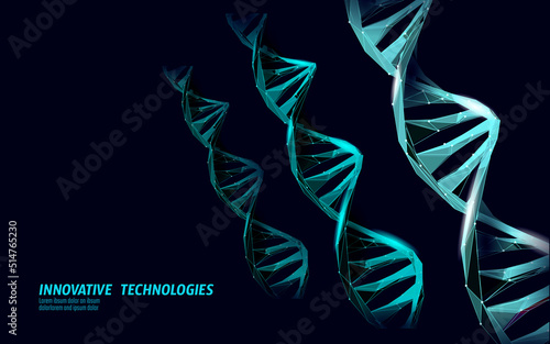 DNA 3D chemical molecule structure low poly. Polygonal triangle point line healthy cell part. Microscopic science blue medicine genome engineering vector illustration future business technology