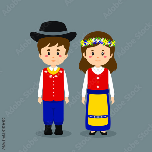 Couple Character Wearing Sweden National Dress