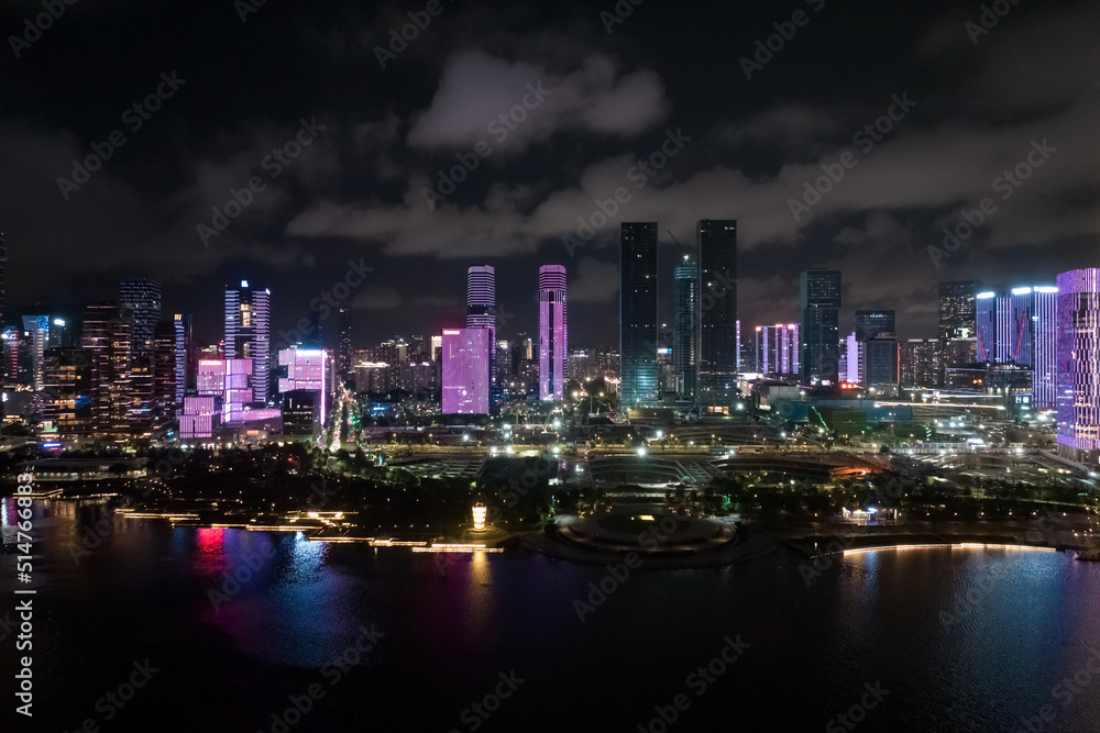 Aerial view of  landscape at night in Shenzhen city,China