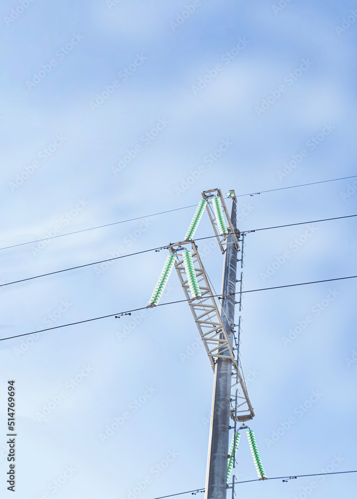 electric pole mast with wires on sky background
