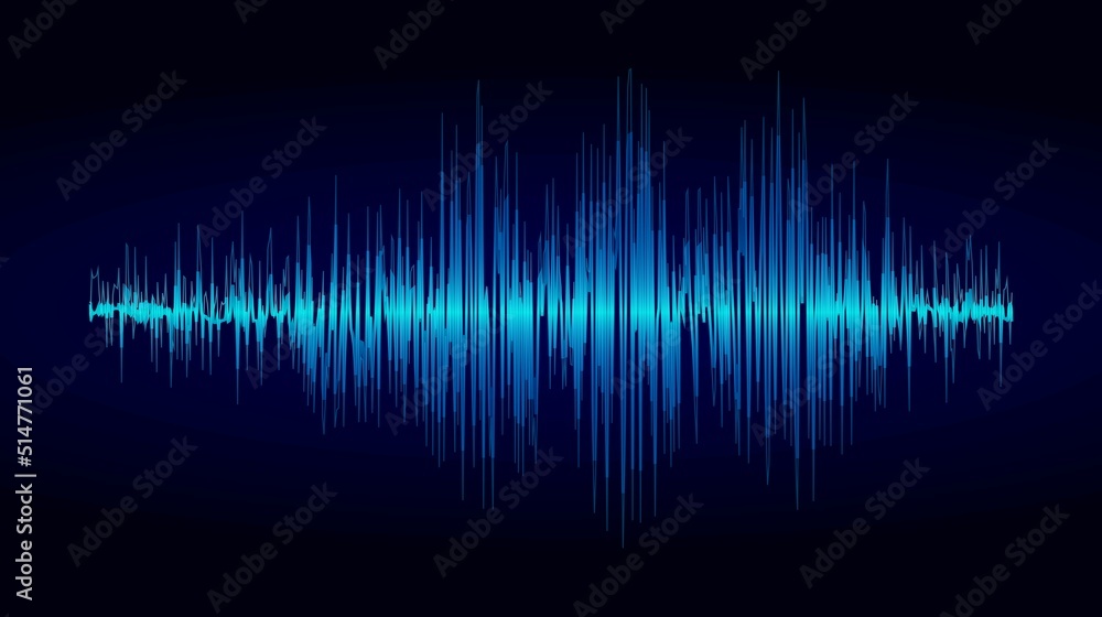 Abstract blue oscillating sound wave. Digital music wave equalizer. Audio waveform. Technology concept. Vector illustration