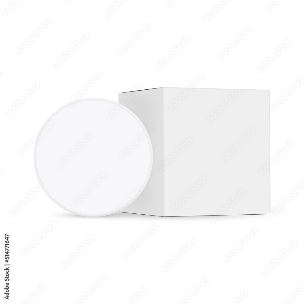 Cosmetic Jar and Square Packing Box Mockup, Isolated on White Background. Vector Illustration Cosmetic Jar and Square Packing Box Mockup, Isolated on White Background. Vector Illustration