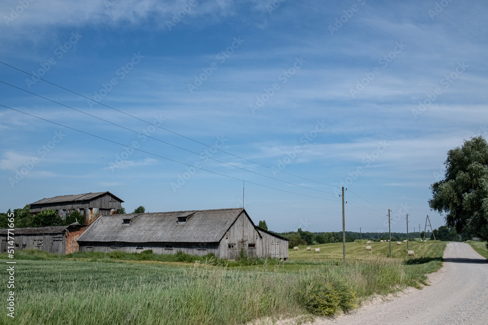 old abandoned industrial agriculture buildings in Latvia countryside