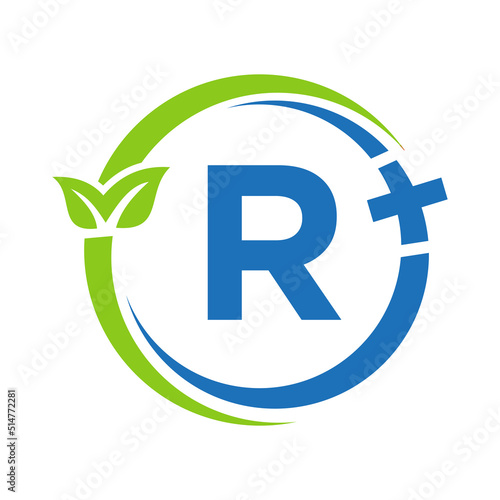 Letter R Healthcare Logo. Doctor Logo on Alphabet R Sign. Medical Pharmacy Plus Symbol Design