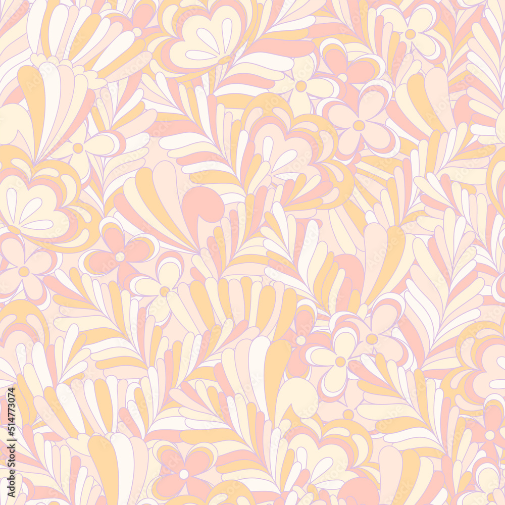 Pastel candy hippie seamless pattern. Vector nostalgic retro 60s groovy print. Vintage floral background. Textile and surface design with old fashioned hand drawn naive geometric flowers Pastel candy hippie seamless pattern. Vector nostalgic retro 60s groovy print. Vintage floral background. Textile and surface design with old fashioned hand drawn naive geometric flowers