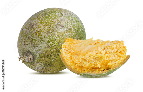 Aegle Marmelos bael fruits or wood apple fruit (bel patthar) on a white background