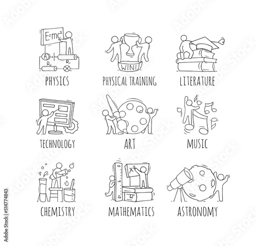 School subjects icons with education equipment