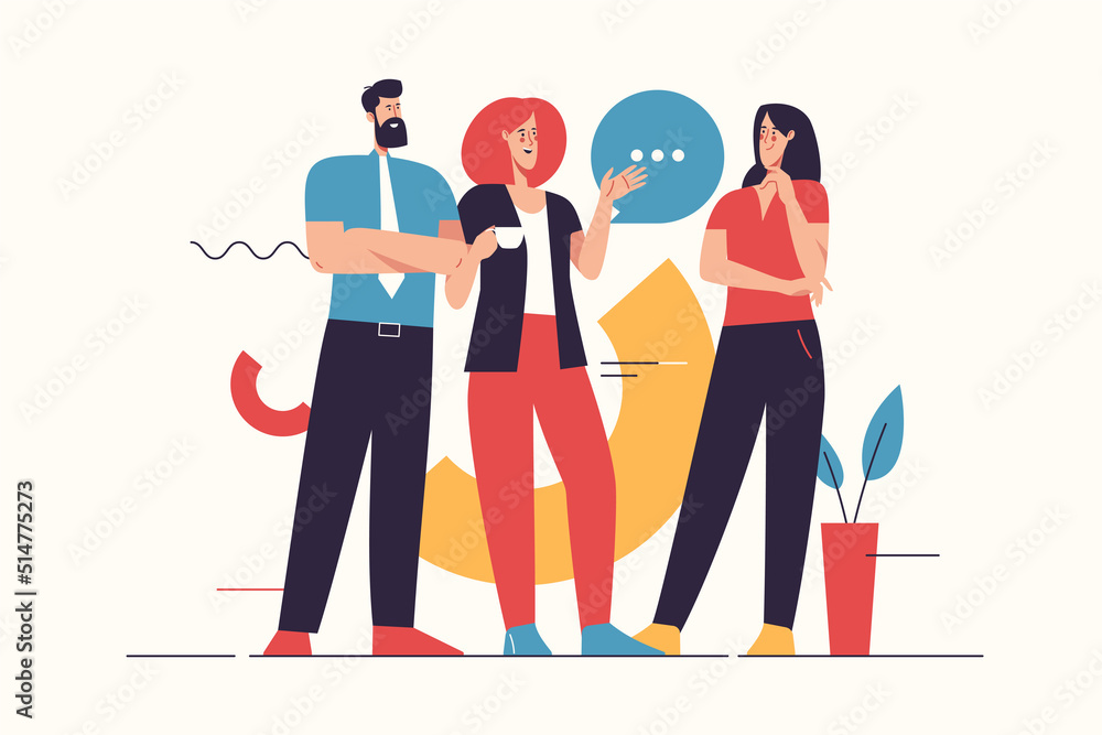 Fototapeta premium Vector illustration depicting a group of people having coffee break and talking