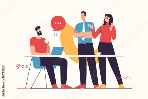 Vector illustration depicting a group of people having coffee break and talking