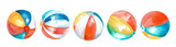 Watercolor beach balls. Collection of colorful beach balls for playing on the water