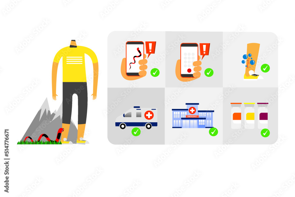 First Bite Cartoon Cartoon characters designed for correct snake bite first aid. Stock ...