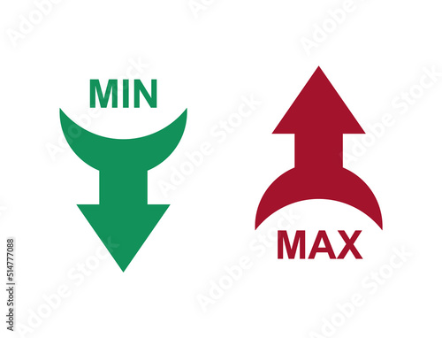 Arrows minimum and maximum. Red up and increase investment and green down