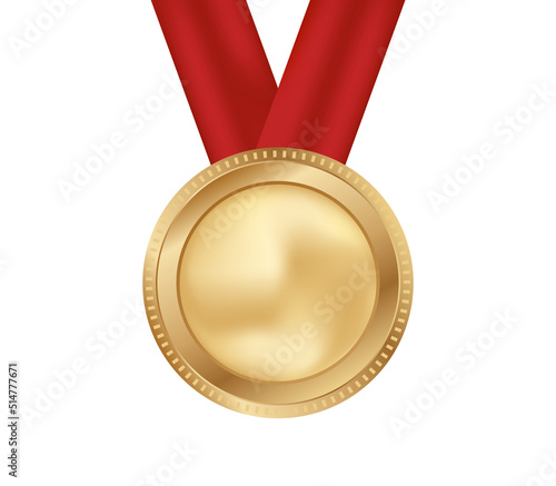 Gold medal on red ribbon template