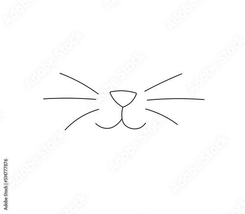 Vector isolated cat muzzle face nose with whiskers and mouth colorless black and white contour line drawing 