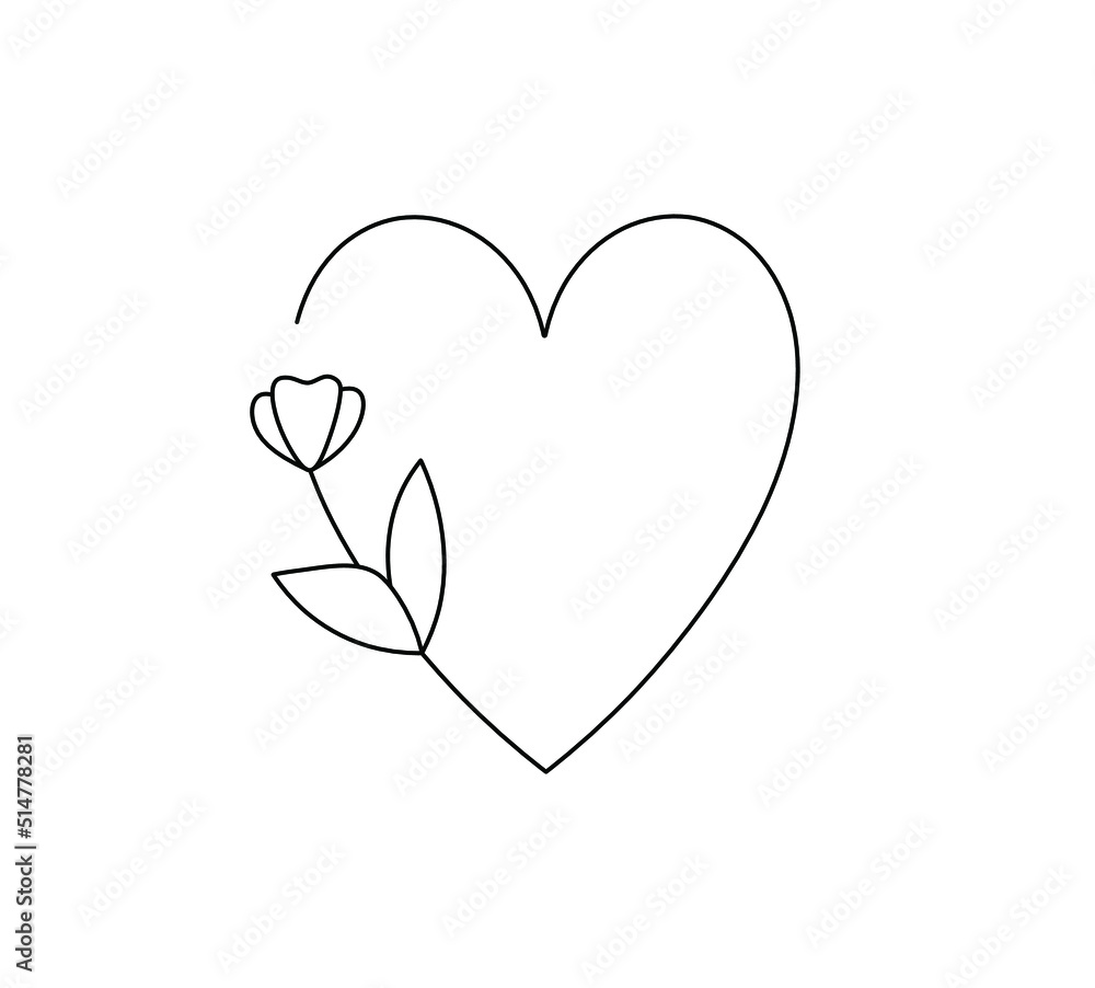 Vector isolated cute heart with flower colorless black and white ...