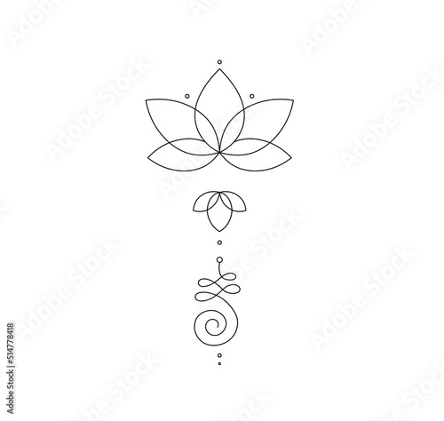 Vector isolated unalome with lotus sacred buddhist line hand drawn symbol