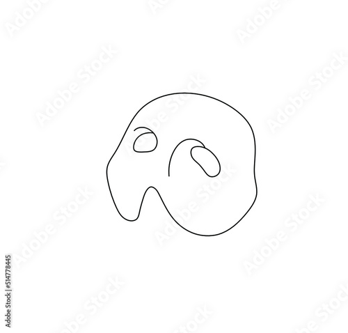 Vector isolated white theatre mask with eye holes colorless black and white contour line drawing