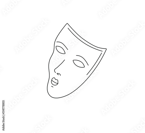 Vector isolated white theatre mask with eye holes colorless black and white contour line drawing