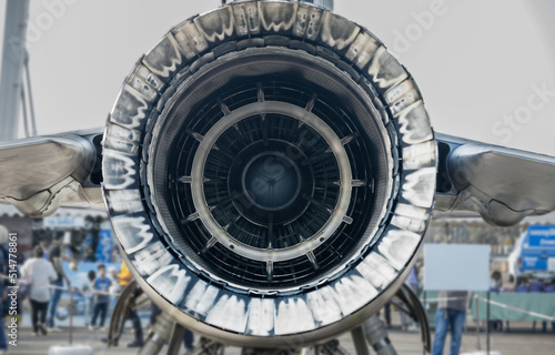 Fotografía Close up, F16 air force plane jet engine aerospace manufacturing.