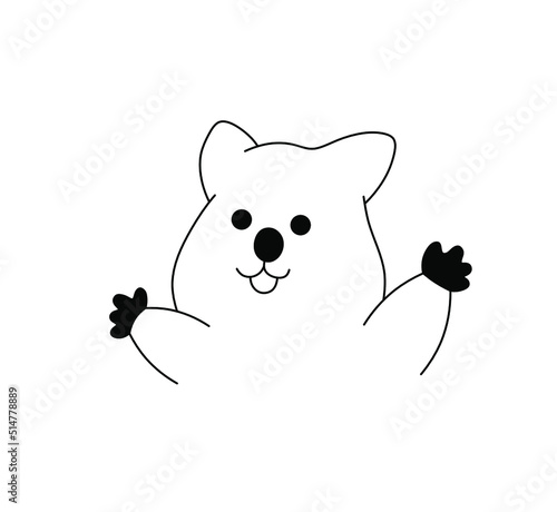 Vector isolated cute cartoon wombat with its paws up colorless black and white contour line drawing