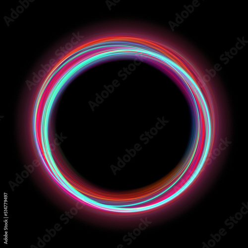 Blue neon red circle ring frame background. Use photoshop layer mode lighten, screen, linear dodge (add) to remove the background