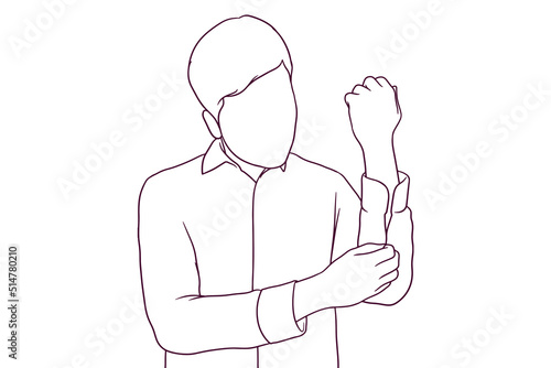 young businessman fixing his cufflinks. hand drawn style vector illustration