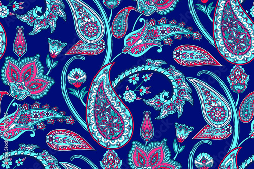Vector illustration with flower decor and paisley pattern in indian style , folklore ornament