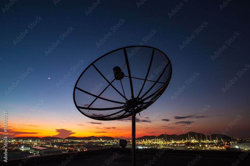 Satellite dish sky cloud sunset communication technology network