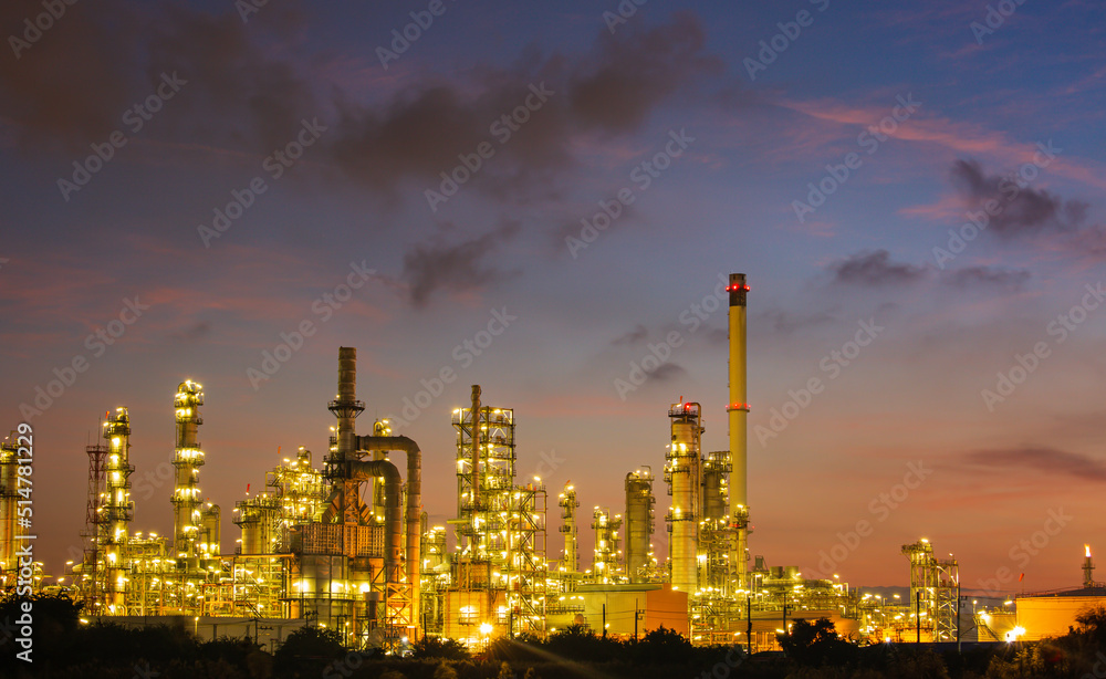 Oil​ refinery​ and​ plant and tower of Petrochemistry industry in oil​ and​ gas​ ​industry with​ cloud​ blue​ ​sky the morning​