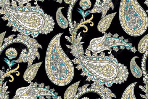 Textile design with flower vintage and abstract paisley in classic European 18th century style , digital print