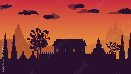 silhouette of traditional Thai temple on gradient background
