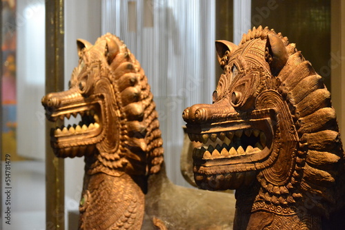 sacred figures in the form of lions made of wood