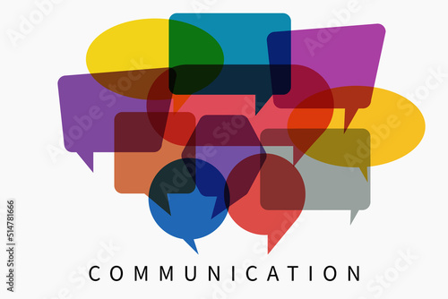 Word communication with colorful multicolored dialog speech bubbles. Vector illustration of communication concept on white isolated background.