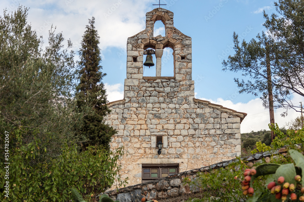 Greece. Limeni village, Mani Laconia, Peloponnese. Agios Nikolaos, orthodox cemetery church.