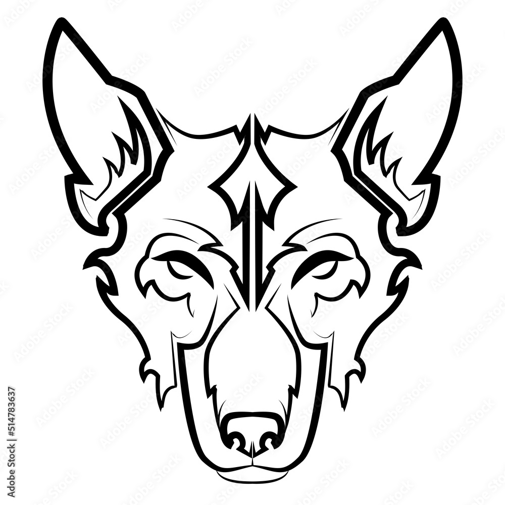 Obraz premium Black and white line art of wolf head.