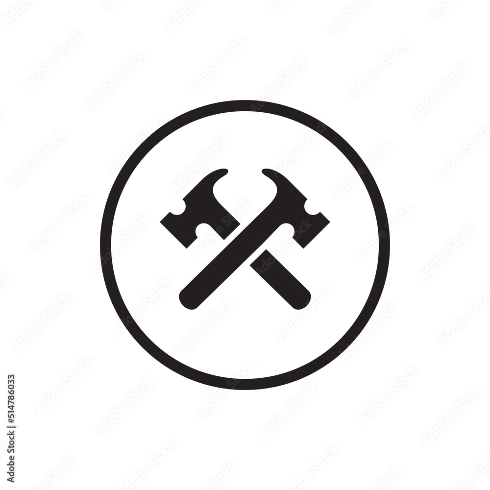 Hammer logo template, two crossed hammer icon design, vector illustration Hammer logo template, two crossed hammer icon design, vector illustration